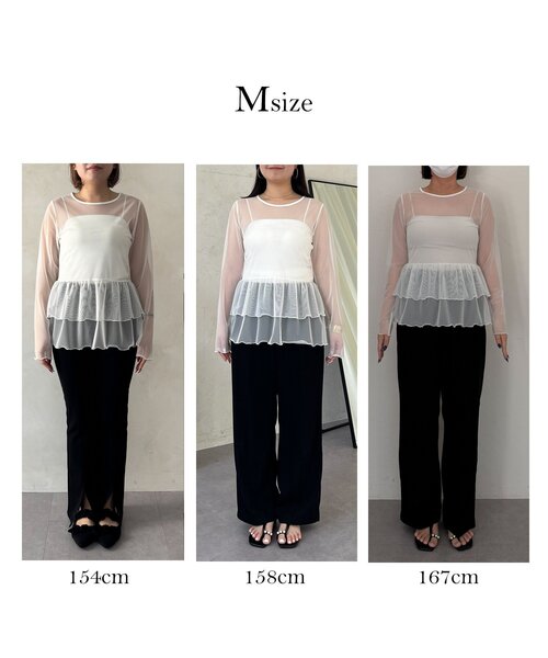 prose verse（プロズヴェール）の「シアーフリルペプラムトップス（Tシャツ/カットソー・レディース・ブラック/オフホワイト・LARGE/MEDIUM）」の3枚目の写真