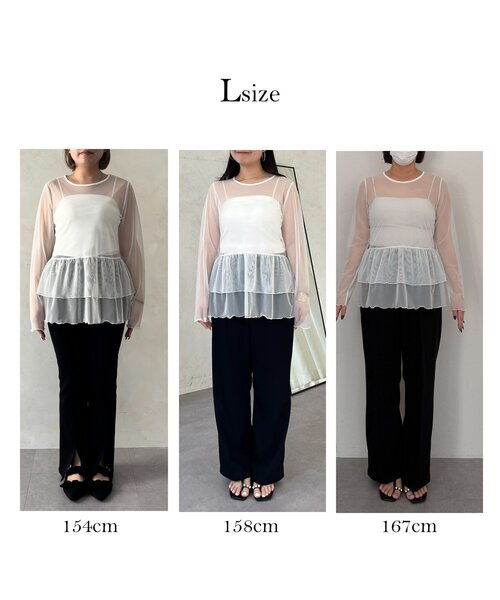 prose verse（プロズヴェール）の「シアーフリルペプラムトップス（Tシャツ/カットソー・レディース・ブラック/オフホワイト・LARGE/MEDIUM）」の4枚目の写真