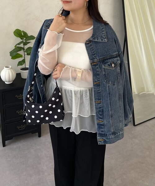 prose verse（プロズヴェール）の「シアーフリルペプラムトップス（Tシャツ/カットソー・レディース・ブラック/オフホワイト・LARGE/MEDIUM）」の5枚目の写真