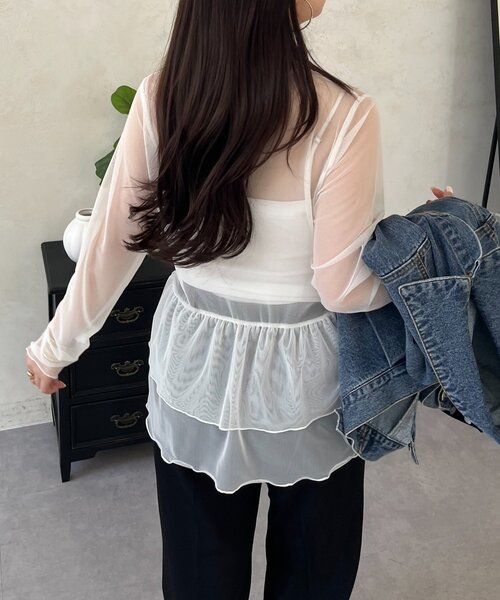 prose verse（プロズヴェール）の「シアーフリルペプラムトップス（Tシャツ/カットソー・レディース・ブラック/オフホワイト・LARGE/MEDIUM）」の10枚目の写真