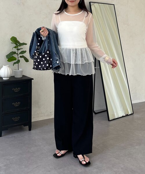 prose verse（プロズヴェール）の「シアーフリルペプラムトップス（Tシャツ/カットソー・レディース・ブラック/オフホワイト・LARGE/MEDIUM）」の12枚目の写真