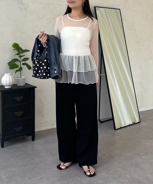 prose verse（プロズヴェール）の「シアーフリルペプラムトップス（Tシャツ/カットソー・レディース・ブラック/オフホワイト・LARGE/MEDIUM）」の14枚目の写真