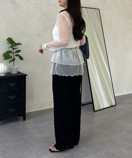 prose verse（プロズヴェール）の「シアーフリルペプラムトップス（Tシャツ/カットソー・レディース・ブラック/オフホワイト・LARGE/MEDIUM）」の15枚目の写真