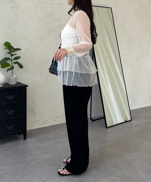 prose verse（プロズヴェール）の「シアーフリルペプラムトップス（Tシャツ/カットソー・レディース・ブラック/オフホワイト・LARGE/MEDIUM）」の16枚目の写真