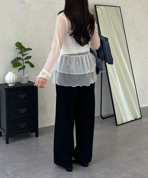 prose verse（プロズヴェール）の「シアーフリルペプラムトップス（Tシャツ/カットソー・レディース・ブラック/オフホワイト・LARGE/MEDIUM）」の17枚目の写真