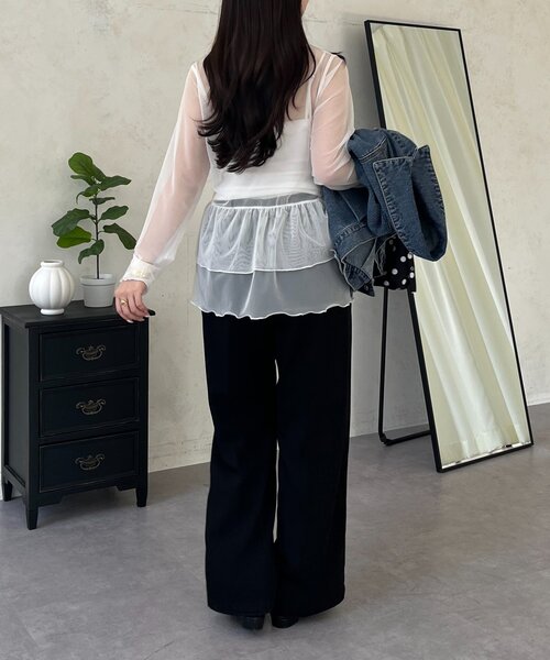 prose verse（プロズヴェール）の「シアーフリルペプラムトップス（Tシャツ/カットソー・レディース・ブラック/オフホワイト・LARGE/MEDIUM）」の18枚目の写真