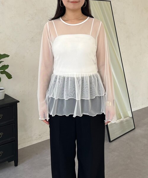 prose verse（プロズヴェール）の「シアーフリルペプラムトップス（Tシャツ/カットソー・レディース・ブラック/オフホワイト・LARGE/MEDIUM）」の19枚目の写真