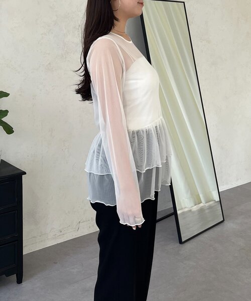 prose verse（プロズヴェール）の「シアーフリルペプラムトップス（Tシャツ/カットソー・レディース・ブラック/オフホワイト・LARGE/MEDIUM）」の20枚目の写真