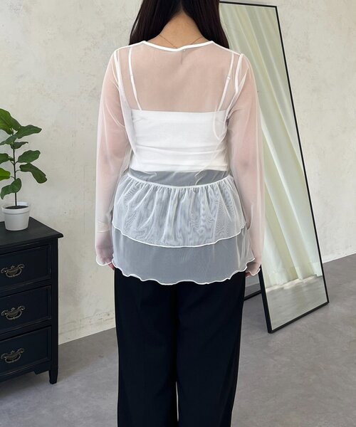 prose verse（プロズヴェール）の「シアーフリルペプラムトップス（Tシャツ/カットソー・レディース・ブラック/オフホワイト・LARGE/MEDIUM）」の21枚目の写真