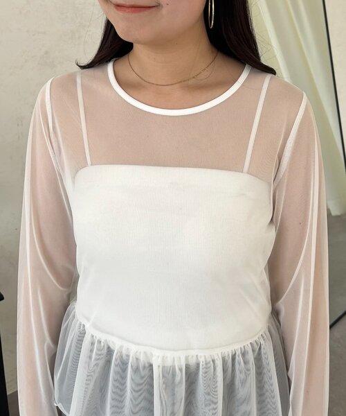 prose verse（プロズヴェール）の「シアーフリルペプラムトップス（Tシャツ/カットソー・レディース・ブラック/オフホワイト・LARGE/MEDIUM）」の22枚目の写真