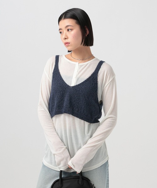 BAYFLOW（ベイフロー）の「2WAYニットキャミビスチェ（その他トップス・レディース・ネイビー/オフホワイト/グレー・FREE）」の11枚目の写真