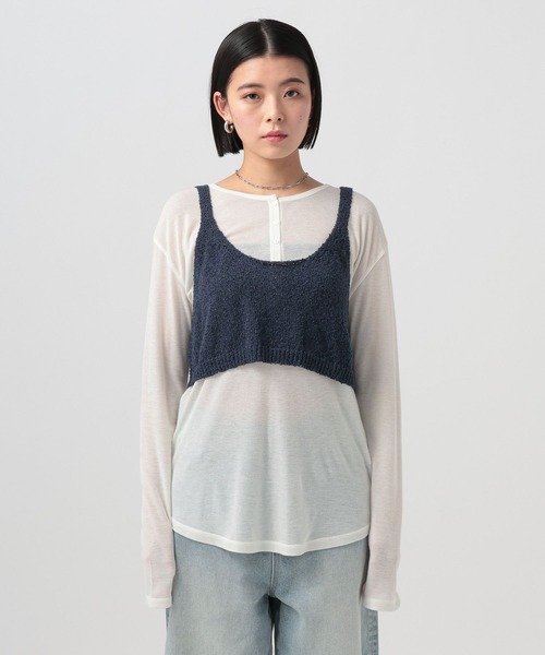BAYFLOW（ベイフロー）の「2WAYニットキャミビスチェ（その他トップス・レディース・ネイビー/オフホワイト/グレー・FREE）」の13枚目の写真