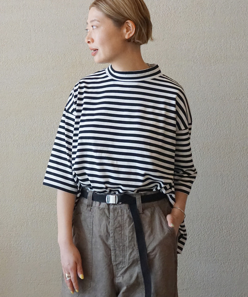 JOURNAL STANDARD LUXE（ジャーナルスタンダード　ラックス）の「クラシックテンジク モックプルオーバー（Tシャツ/カットソー・レディース・ホワイト/ブラック/ブラックミックス・FREE）」の3枚目の写真