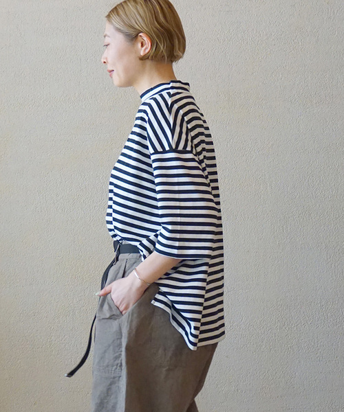 JOURNAL STANDARD LUXE（ジャーナルスタンダード　ラックス）の「クラシックテンジク モックプルオーバー（Tシャツ/カットソー・レディース・ホワイト/ブラック/ブラックミックス・FREE）」の5枚目の写真