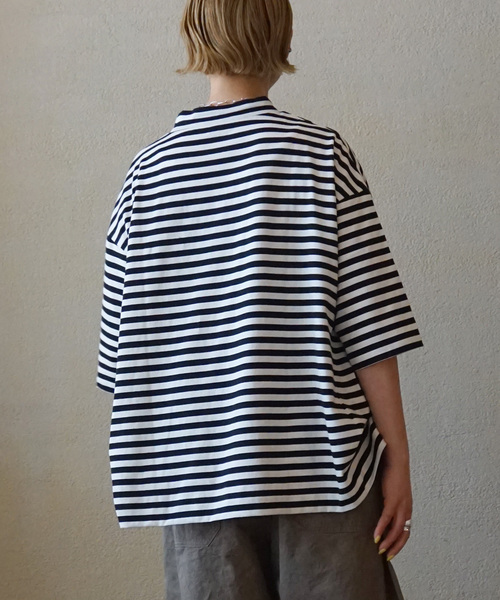 JOURNAL STANDARD LUXE（ジャーナルスタンダード　ラックス）の「クラシックテンジク モックプルオーバー（Tシャツ/カットソー・レディース・ホワイト/ブラック/ブラックミックス・FREE）」の4枚目の写真