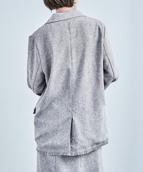 Fashion Letter（ファッションレター）の「セットアップ可能 スラブネップ ツイードフリンジ（テーラードジャケット・レディース・グレー/アイボリー/ブラック・M）」の4枚目の写真