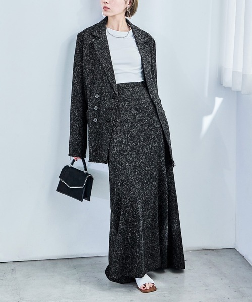 Fashion Letter（ファッションレター）の「セットアップ可能 スラブネップ ツイードフリンジ（テーラードジャケット・レディース・グレー/アイボリー/ブラック・M）」の6枚目の写真