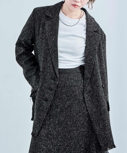 Fashion Letter（ファッションレター）の「セットアップ可能 スラブネップ ツイードフリンジ（テーラードジャケット・レディース・グレー/アイボリー/ブラック・M）」の7枚目の写真