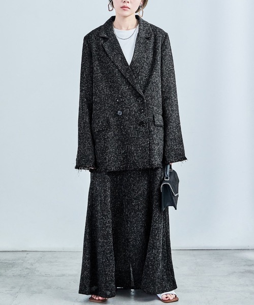 Fashion Letter（ファッションレター）の「セットアップ可能 スラブネップ ツイードフリンジ（テーラードジャケット・レディース・グレー/アイボリー/ブラック・M）」の8枚目の写真