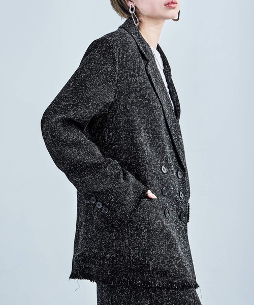 Fashion Letter（ファッションレター）の「セットアップ可能 スラブネップ ツイードフリンジ（テーラードジャケット・レディース・グレー/アイボリー/ブラック・M）」の10枚目の写真