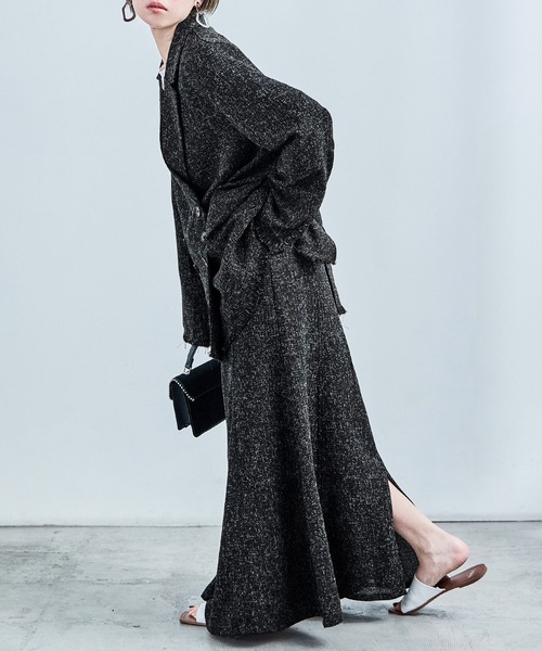 Fashion Letter（ファッションレター）の「セットアップ可能 スラブネップ ツイードフリンジ（テーラードジャケット・レディース・グレー/アイボリー/ブラック・M）」の11枚目の写真