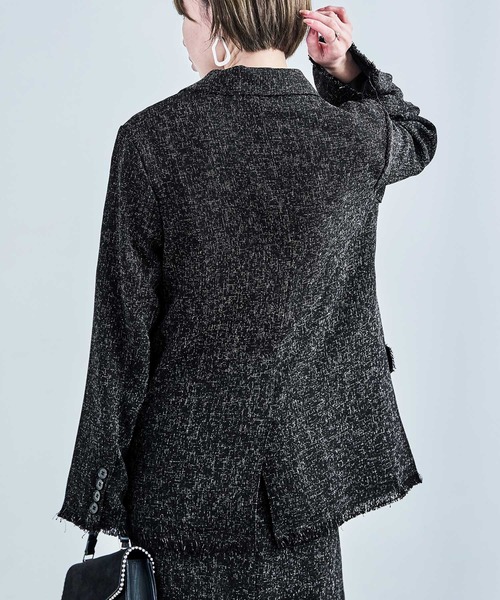 Fashion Letter（ファッションレター）の「セットアップ可能 スラブネップ ツイードフリンジ（テーラードジャケット・レディース・グレー/アイボリー/ブラック・M）」の13枚目の写真