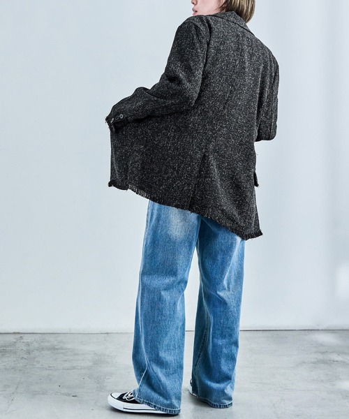 Fashion Letter（ファッションレター）の「セットアップ可能 スラブネップ ツイードフリンジ（テーラードジャケット・レディース・グレー/アイボリー/ブラック・M）」の15枚目の写真