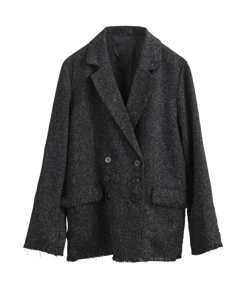 Fashion Letter（ファッションレター）の「セットアップ可能 スラブネップ ツイードフリンジ（テーラードジャケット・レディース・グレー/アイボリー/ブラック・M）」の16枚目の写真