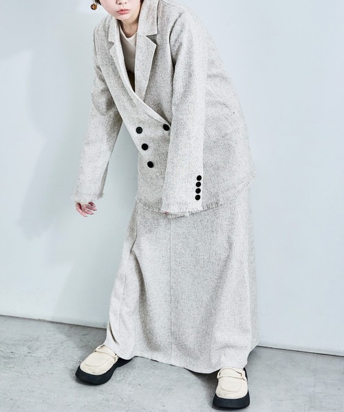 Fashion Letter（ファッションレター）の「セットアップ可能 スラブネップ ツイードフリンジ（テーラードジャケット・レディース・グレー/アイボリー/ブラック・M）」の17枚目の写真