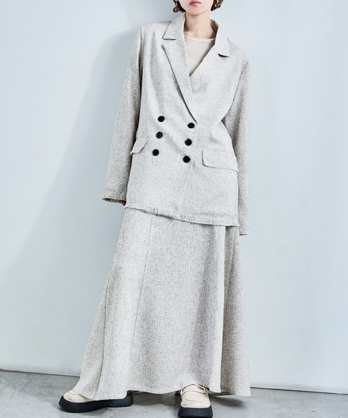 Fashion Letter（ファッションレター）の「セットアップ可能 スラブネップ ツイードフリンジ（テーラードジャケット・レディース・グレー/アイボリー/ブラック・M）」の18枚目の写真