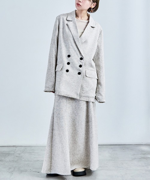 Fashion Letter（ファッションレター）の「セットアップ可能 スラブネップ ツイードフリンジ（テーラードジャケット・レディース・グレー/アイボリー/ブラック・M）」の20枚目の写真