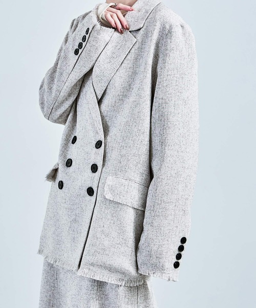 Fashion Letter（ファッションレター）の「セットアップ可能 スラブネップ ツイードフリンジ（テーラードジャケット・レディース・グレー/アイボリー/ブラック・M）」の21枚目の写真
