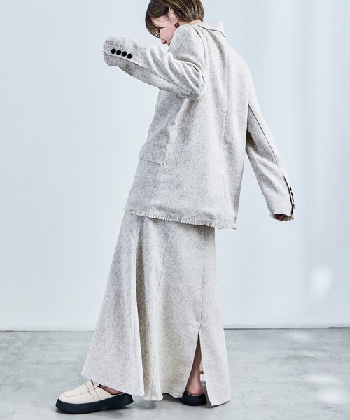 Fashion Letter（ファッションレター）の「セットアップ可能 スラブネップ ツイードフリンジ（テーラードジャケット・レディース・グレー/アイボリー/ブラック・M）」の22枚目の写真