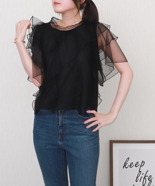 libelle more（リベル モア）の「チュールフリルプルオーバー（Tシャツ/カットソー・レディース・ブラック/サックスブルー/ライトグレー/アイボリー・M/L）」の9枚目の写真