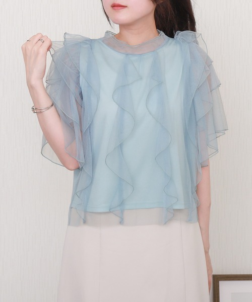 libelle more(リベル モア)の「ボリュームフリルチュールトップス(Tシャツ/カットソー・レディース・ブラック/サックスブルー/ライトグレー/アイボリー・M/L)」の14枚目の写真