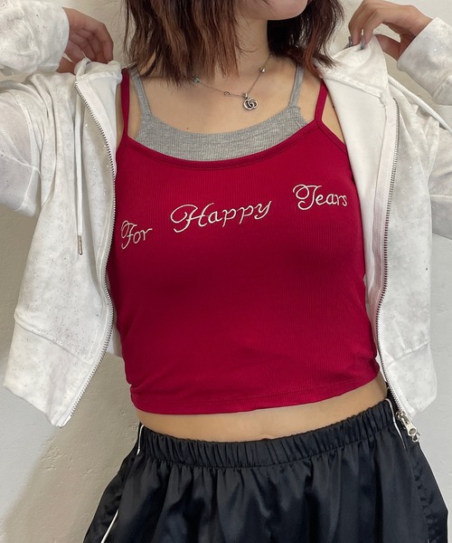 ROGER AND RAW（ロジャーアンドロウ）の「[カップ付き]テレコ レイヤード クロップド丈 キャミソール（キャミソール・レディース・ブラック/レッド/ホワイト/グリーン・FREE）」の4枚目の写真