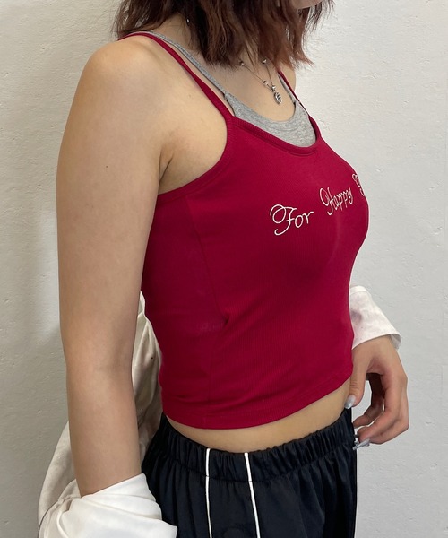 ROGER AND RAW（ロジャーアンドロウ）の「[カップ付き]テレコ レイヤード クロップド丈 キャミソール（キャミソール・レディース・ブラック/レッド/ホワイト/グリーン・FREE）」の21枚目の写真