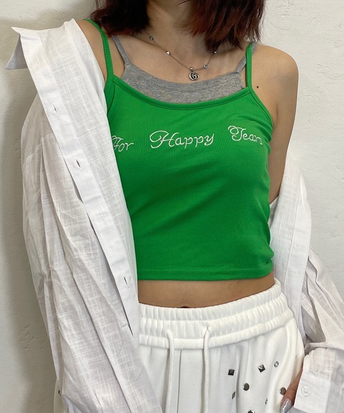 ROGER AND RAW（ロジャーアンドロウ）の「[カップ付き]テレコ レイヤード クロップド丈 キャミソール（キャミソール・レディース・ブラック/レッド/ホワイト/グリーン・FREE）」の10枚目の写真