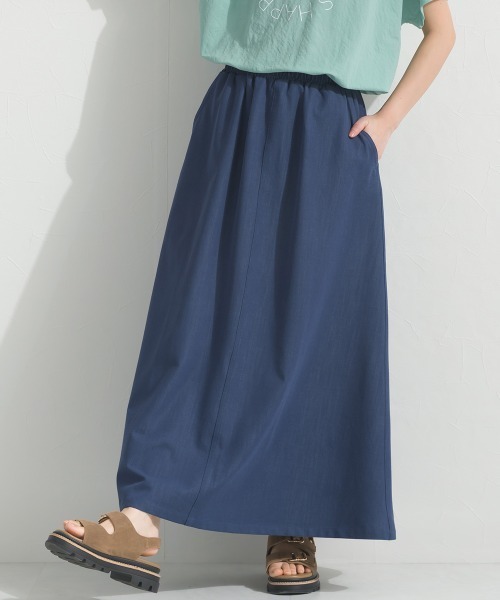 OMNES（オムネス）の「デニムライクイージーロングスカート 花粉リリース付（スカート・レディース・ダークブルー/ライトブルー・FREE）」の2枚目の写真