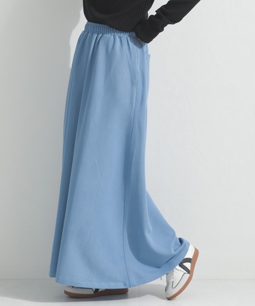 OMNES（オムネス）の「デニムライクイージーロングスカート 花粉リリース付（スカート・レディース・ダークブルー/ライトブルー・FREE）」の3枚目の写真