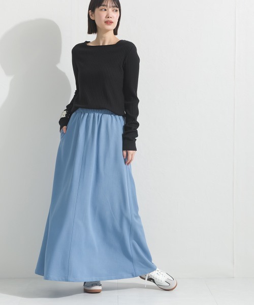 OMNES（オムネス）の「デニムライクイージーロングスカート 花粉リリース付（スカート・レディース・ダークブルー/ライトブルー・FREE）」の7枚目の写真