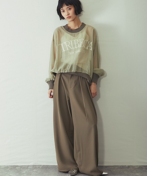 ANOTHER S(アナザーエス)の「布帛×ニット カレッジロゴ長袖シアープルオーバー(Tシャツ/カットソー・レディース・チャコールグレー/カーキ/オフホワイト・FREE)」の18枚目の写真