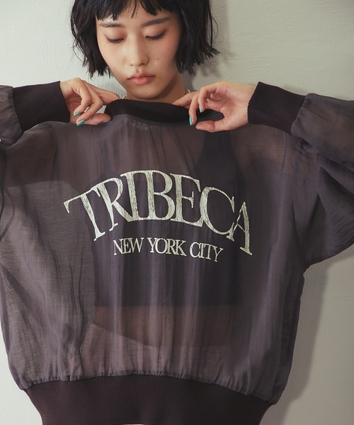 ANOTHER S(アナザーエス)の「布帛×ニット カレッジロゴ長袖シアープルオーバー(Tシャツ/カットソー・レディース・チャコールグレー/カーキ/オフホワイト・FREE)」の19枚目の写真