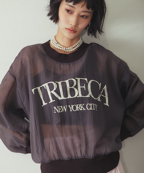 ANOTHER S(アナザーエス)の「布帛×ニット カレッジロゴ長袖シアープルオーバー(Tシャツ/カットソー・レディース・チャコールグレー/カーキ/オフホワイト・FREE)」の21枚目の写真