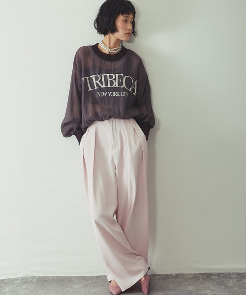 ANOTHER S(アナザーエス)の「布帛×ニット カレッジロゴ長袖シアープルオーバー(Tシャツ/カットソー・レディース・チャコールグレー/カーキ/オフホワイト・FREE)」の22枚目の写真