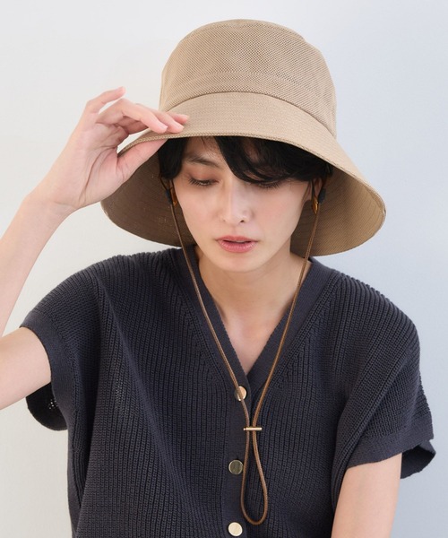 BARNYARDSTORM（バンヤードストーム）の「BARNYARDSTORM / コードツキメッシュＨＡＴ【UVカット】（ハット・レディース・ベージュ/ブラック・FREE）」の8枚目の写真