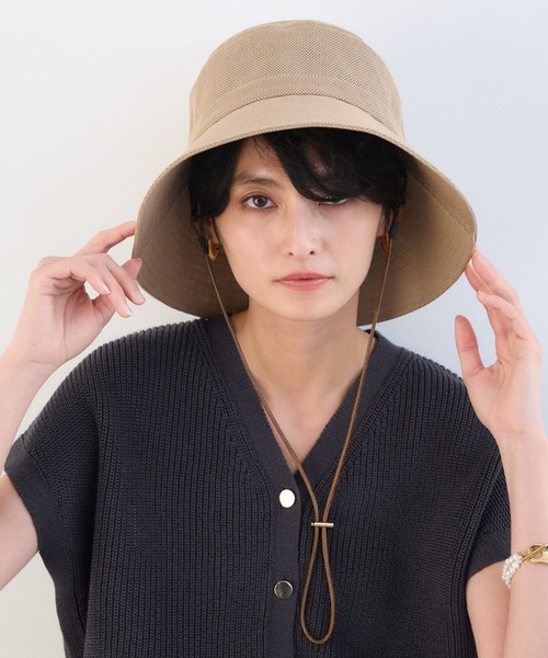 BARNYARDSTORM（バンヤードストーム）の「BARNYARDSTORM / コードツキメッシュＨＡＴ【UVカット】（ハット・レディース・ベージュ/ブラック・FREE）」の9枚目の写真