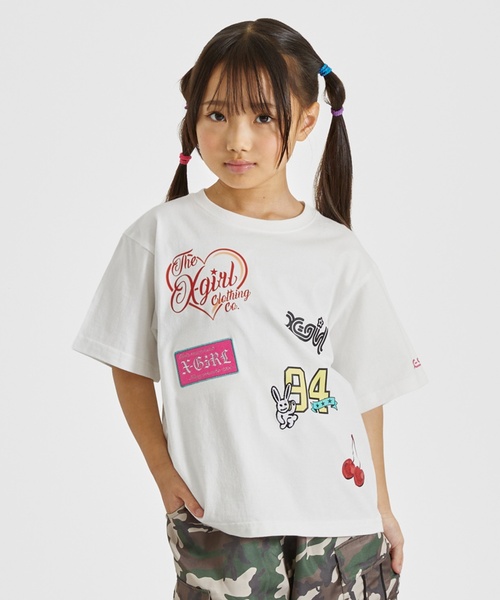 X-girl Stages(エックスガールステージス)の「MIXロゴプリント 半袖Tシャツ(Tシャツ/カットソー・キッズ・ラベンダー/オフホワイト/ブラック・140cm/130cm/80cm/90cm/100cm/110cm/120cm)」の1枚目の写真
