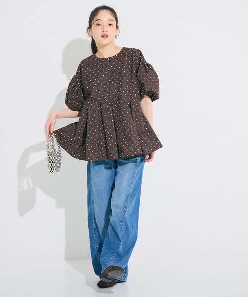 coca(coca)(コカ)の「\速乾/ボリュームスリーブドットタックブラウス(シャツ/ブラウス・レディース・アイボリー/ブラウン・S/M/L)」の10枚目の写真