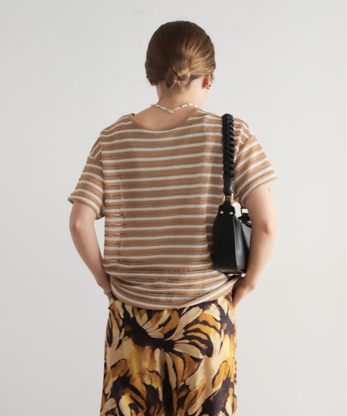 NOMBRE IMPAIR(ノンブルアンペール)の「かぎ針ライクボーダー 半袖P/O(Tシャツ/カットソー・レディース・ブラック/ベージュ・FREE)」の18枚目の写真